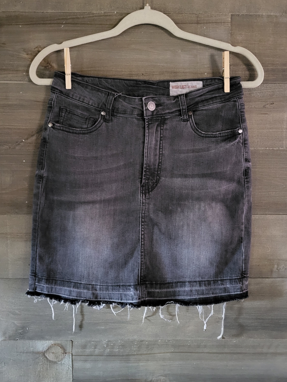 Wishlist Y2K Inspired Washed Black Denim Mini Skirt With Frayed Hem Size M